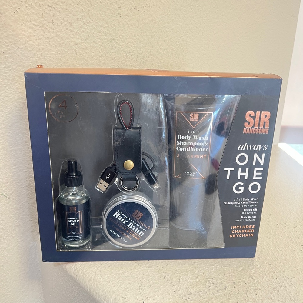 Sir Handsome 4- Gift Set 3 In 1 Body Wash Shampoo Hair Balm‎ Beard Oil/ Cord